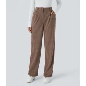 NWT Halara High Waisted Button Zipper Pocket Corduroy Pants Acorn Brown S Petite